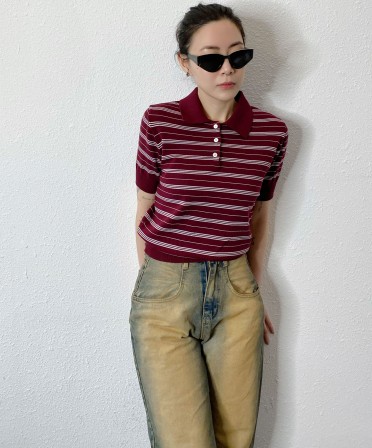 Burgundy Stripe Polo #250301